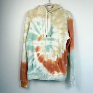 Feat‎ Clothing Blanket Hoodie S Tie Dye Orange Green Fleece Pullover Sweatshirt